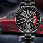 montre automatique homme avec détail rouge et bracelet en acier inoxydable