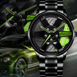 montre automatique homme avec détails verts et bracelet en acier inoxydable