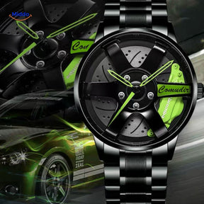 montre automatique homme avec détails verts et bracelet en acier inoxydable