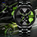 montre automatique homme avec détails verts et bracelet en acier inoxydable