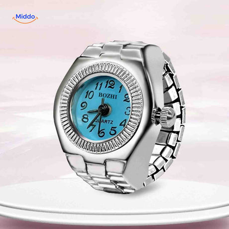 montre-bague ronde bleu clair, modèle unisexe doux et tendance