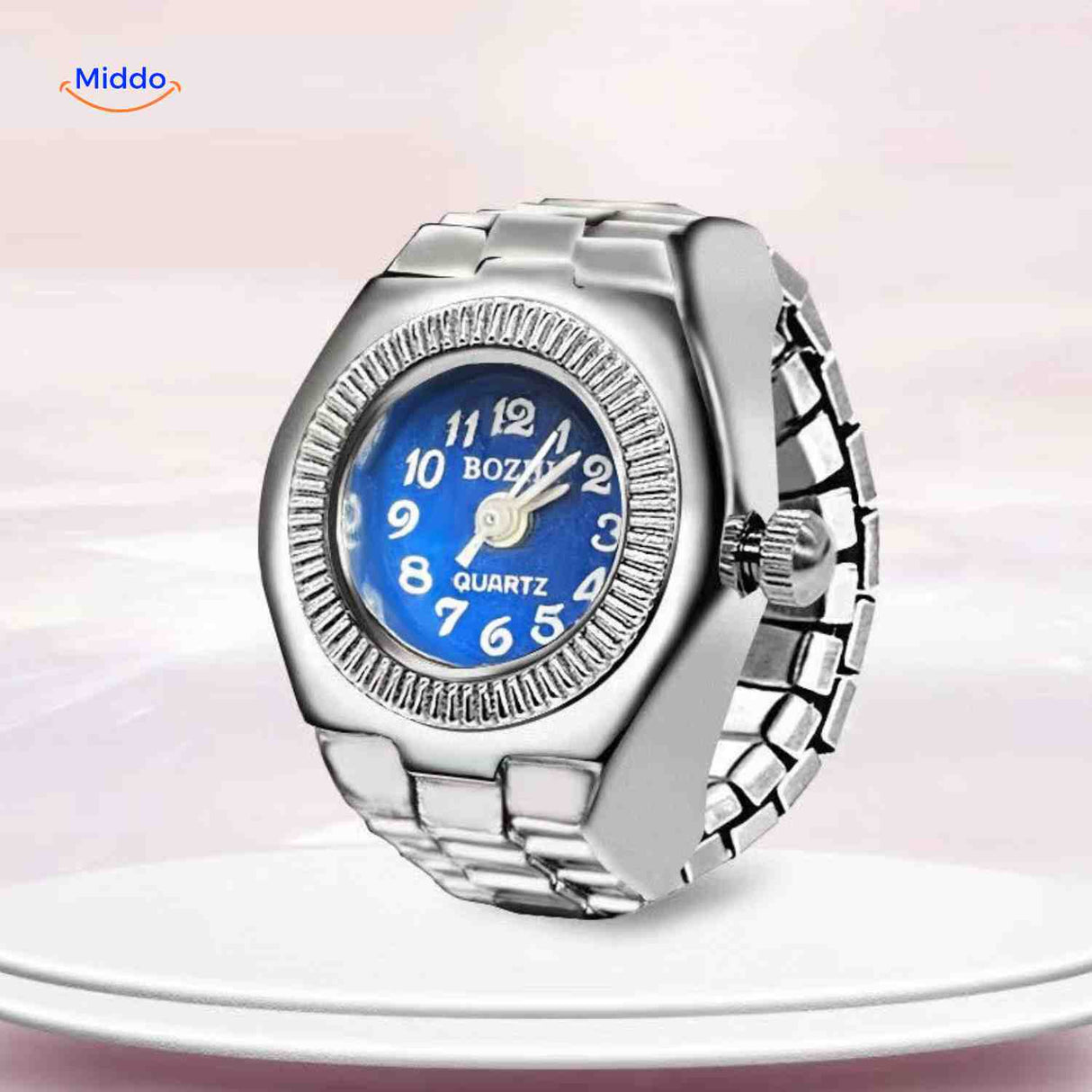 montre-bague ronde bleu marine au style sophistiqué et élégant