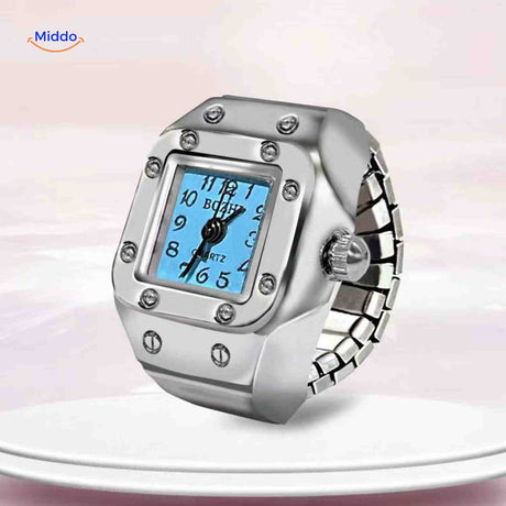 montre-bague bleue quartz, modèle unisexe disponible en plusieurs tailles