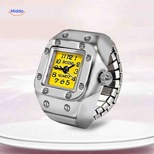 montre-bague jaune à cadran carré, ajustable selon la taille du doigt