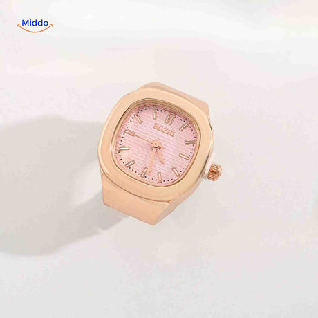 montre-bague or rose avec cadran rose, accessoire girly et raffiné