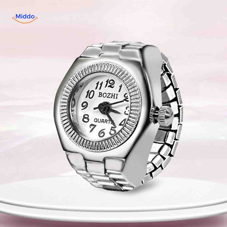 montre-bague ronde blanche à anneau réglable pour un ajustement parfait