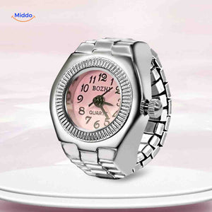montre-bague ronde rose stylée, accessoire féminin tendance