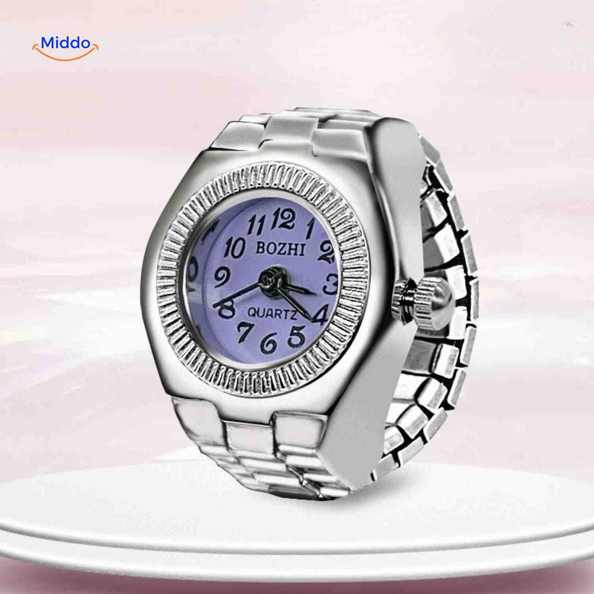 montre-bague ronde violette quartz, design unisexe élégant