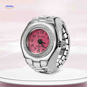 montre-bague rose ronde quartz, idéale comme bijou pour femme