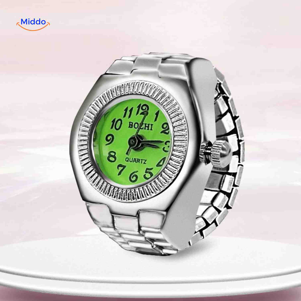 montre-bague ronde verte tendance, finition stylée pour toutes occasions