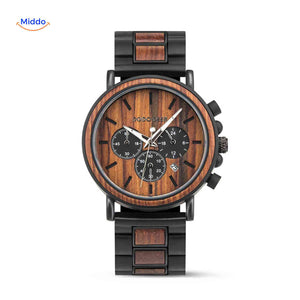 montre en bois chronographe avec cadran clair épuré, lecture de l'heure facile et lisible