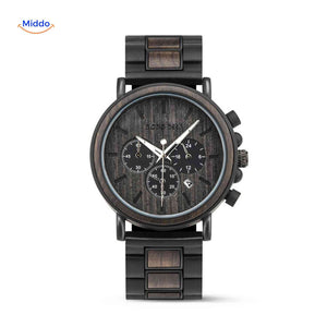 montre en bois chronographe avec cadran texturé en bois, veinure naturelle en relief sur le cadran
