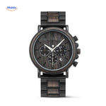 montre en bois chronographe avec cadran texturé en bois, veinure naturelle en relief sur le cadran