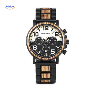 montre en bois chronographe au style robuste et masculin, design audacieux et naturel