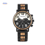 montre en bois chronographe au style robuste et masculin, design audacieux et naturel