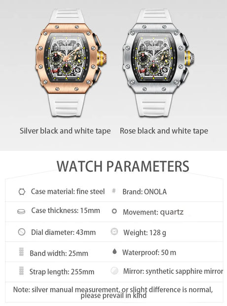 deux montres chronographe bracelets blancs, coloris argent et or rose, présentées côte à côte