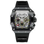montre chronographe homme bracelet noir avec cadran détaillé multifonction, vue rapprochée