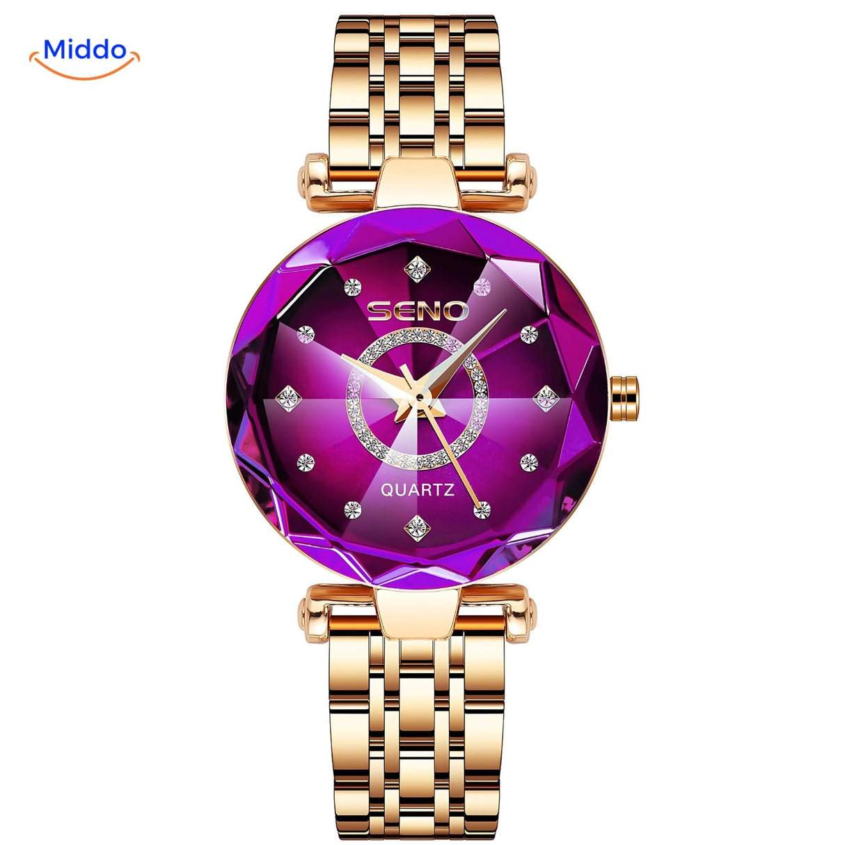 montre femme élégante coloris or avec cadran rose et bracelet cuir