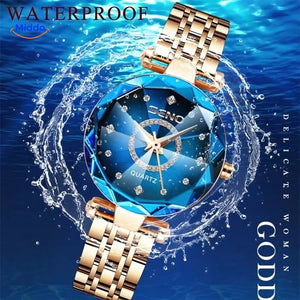 montre femme acier inoxydable or résistante à l'eau, bracelet cuir