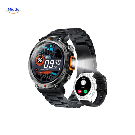 montre fitness affichant l'heure et les notifications d'appels entrants sur écran LED couleur