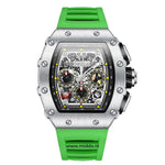 montre homme boîtier argenté avec bracelet silicone vert, coloris sport