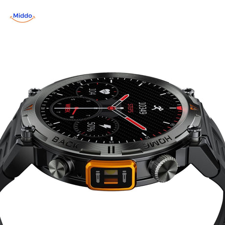 vue de côté de la montre LED fitness, profil fin et finitions soignées