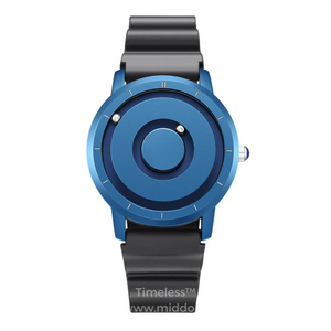 montre magnétique bleue avec bracelet en silicone noir, polyvalente sport et quotidien