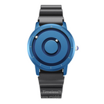 montre magnétique bleue avec bracelet en silicone noir, polyvalente sport et quotidien