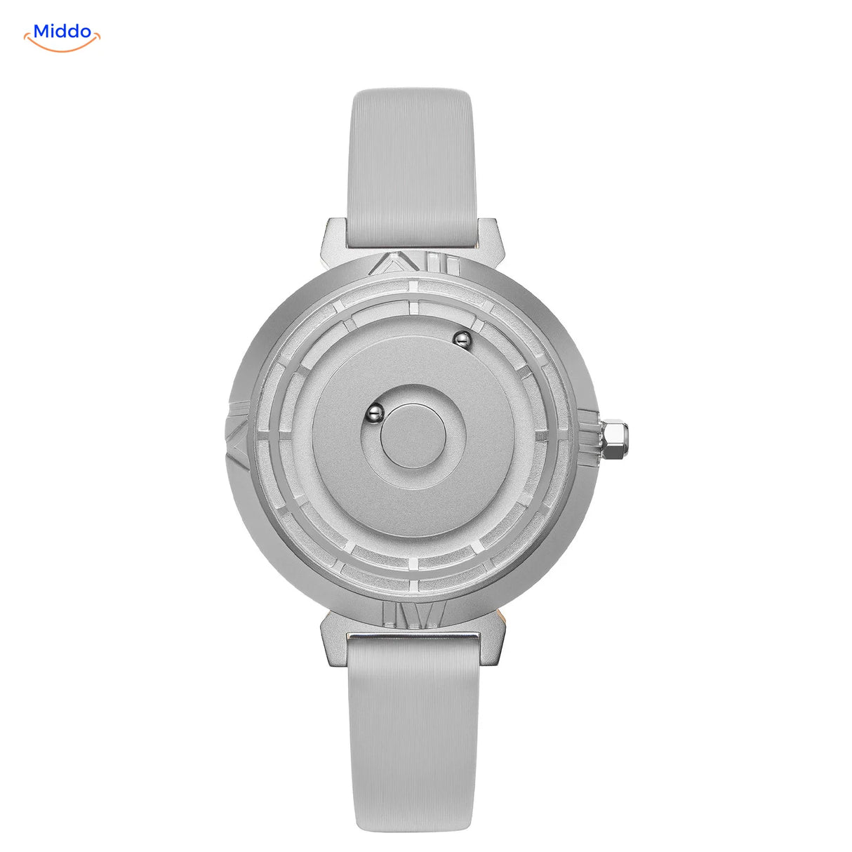 Montre Magnétique pour elle en argent avec bracelet en cuir gris