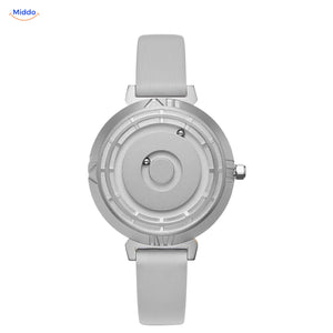Montre Magnétique pour elle en argent avec bracelet en cuir gris