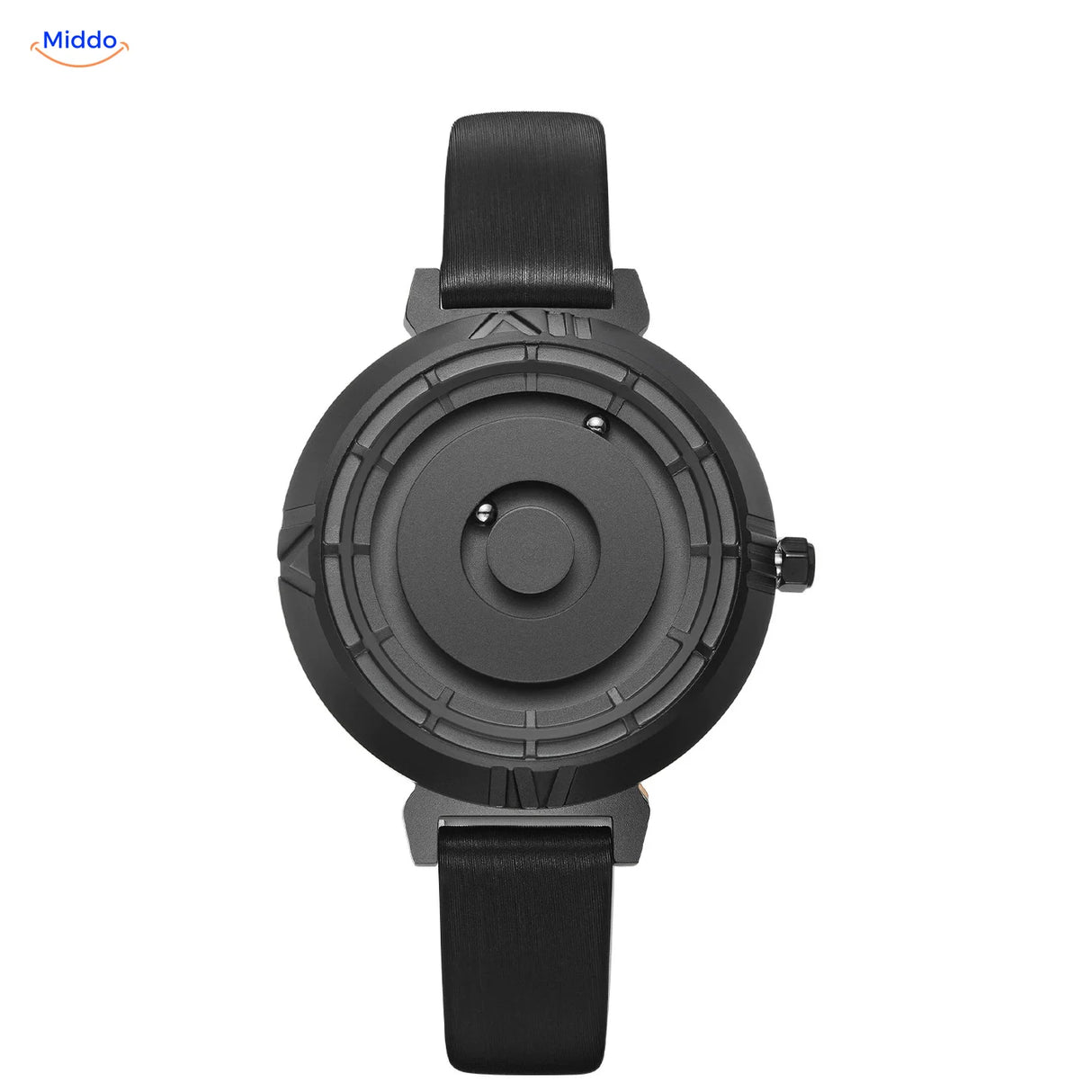 Montre Magnétique pour elle en noir avec bracelet en cuir noir