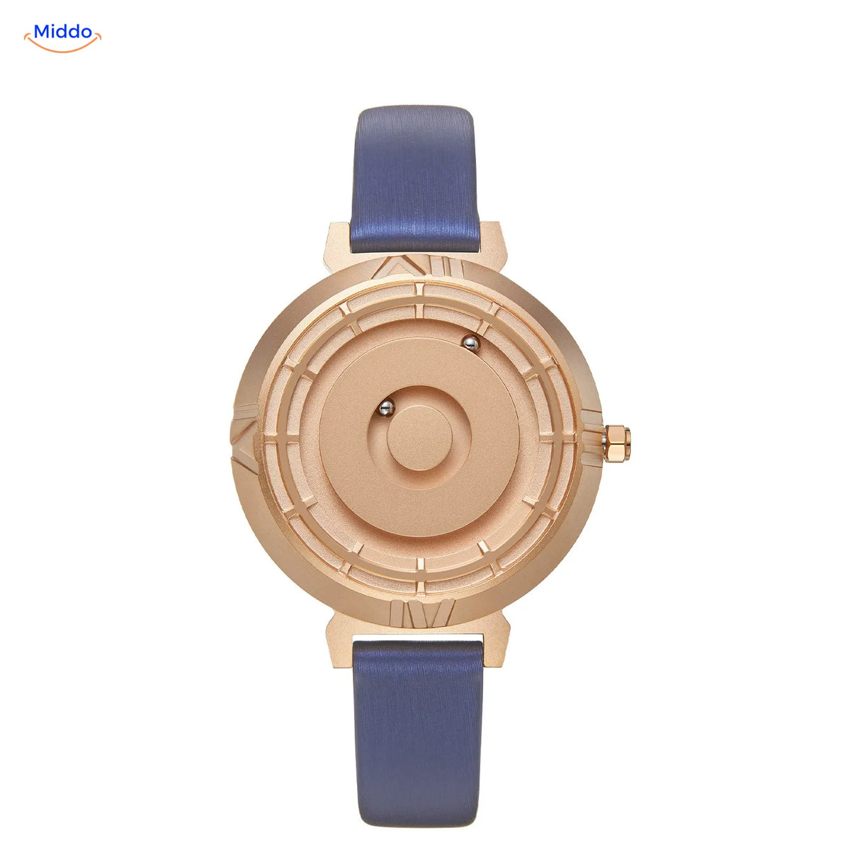 Montre Magnétique pour elle en or rose avec bracelet en cuir bleu