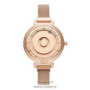 montre magnétique or rose avec bracelet mesh pour femme, design élégant et raffiné