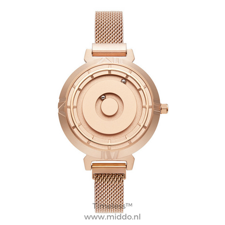 montre magnétique or rose avec bracelet mesh pour femme, design élégant et raffiné