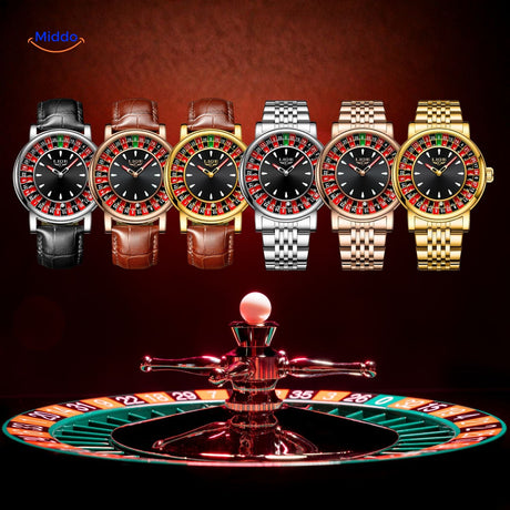 collection de montres roulette en trois coloris : argent, or et rose gold