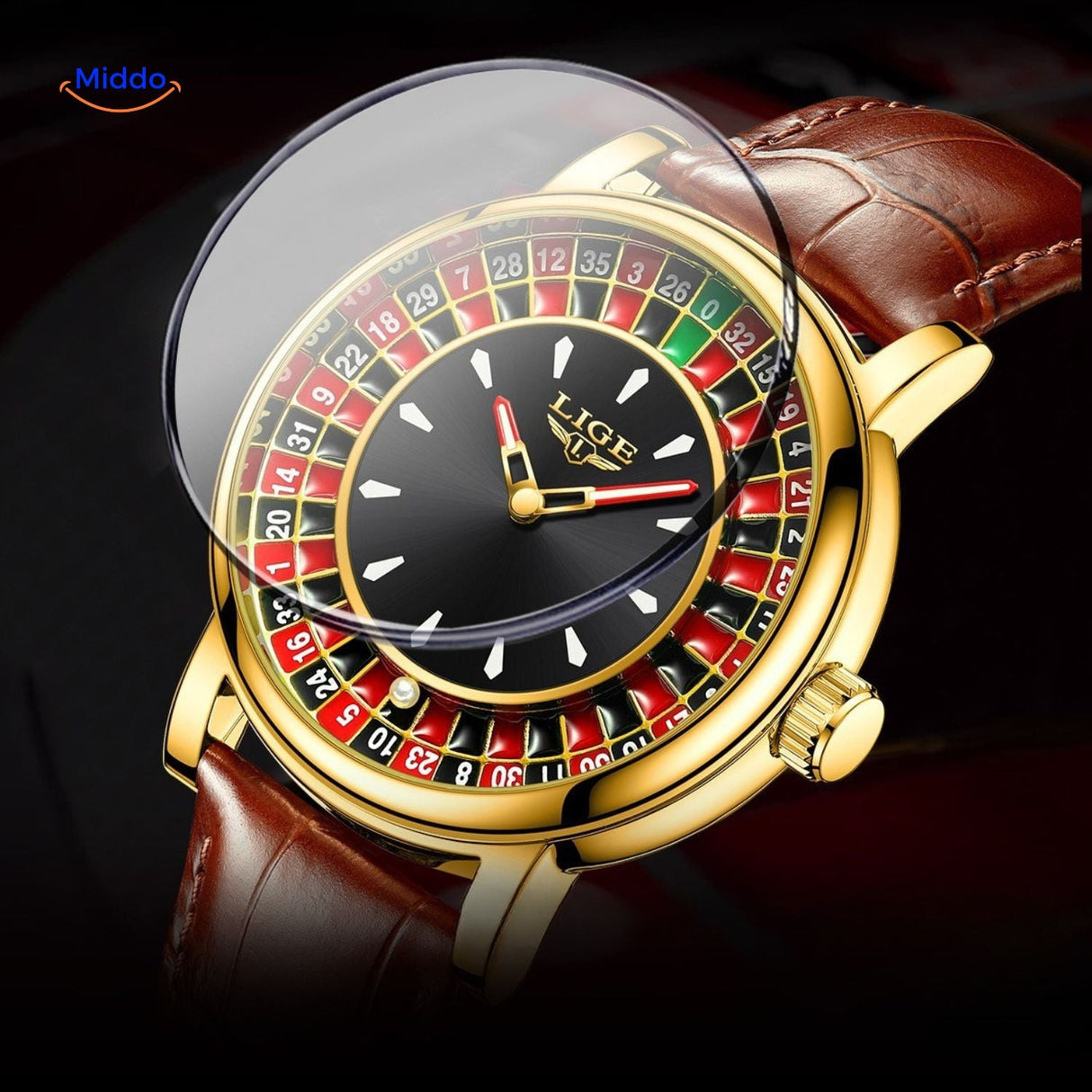 gros plan du cadran roulette rotatif de la montre dorée, détail des chiffres