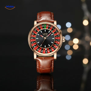 montre roulette rose gold avec bracelet en cuir, style élégant pour homme