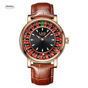 montre rose gold vue de face, cadran roulette rotatif lumineux et résistant à l'eau