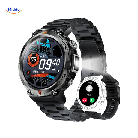 smartwatch en acier robuste avec affichage couleur lumineux et fonction appel intégrée