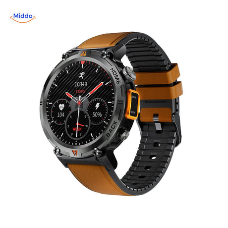 montre sport avec bracelet cuir et suivi d'activité multi-jours, alliant style et performance