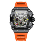 montre sport chronographe homme avec bracelet orange et boîtier noir, coloris dynamique