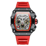 montre sport étanche avec bracelet rouge et boîtier noir, style sportif affirmé