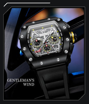 montre sport homme bracelet noir avec accents jaunes contrastés sur le cadran