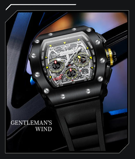 montre sport homme bracelet noir avec accents jaunes contrastés sur le cadran