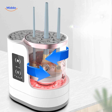 nettoyage en profondeur des pinceaux maquillage grace a la technique rotative automatique