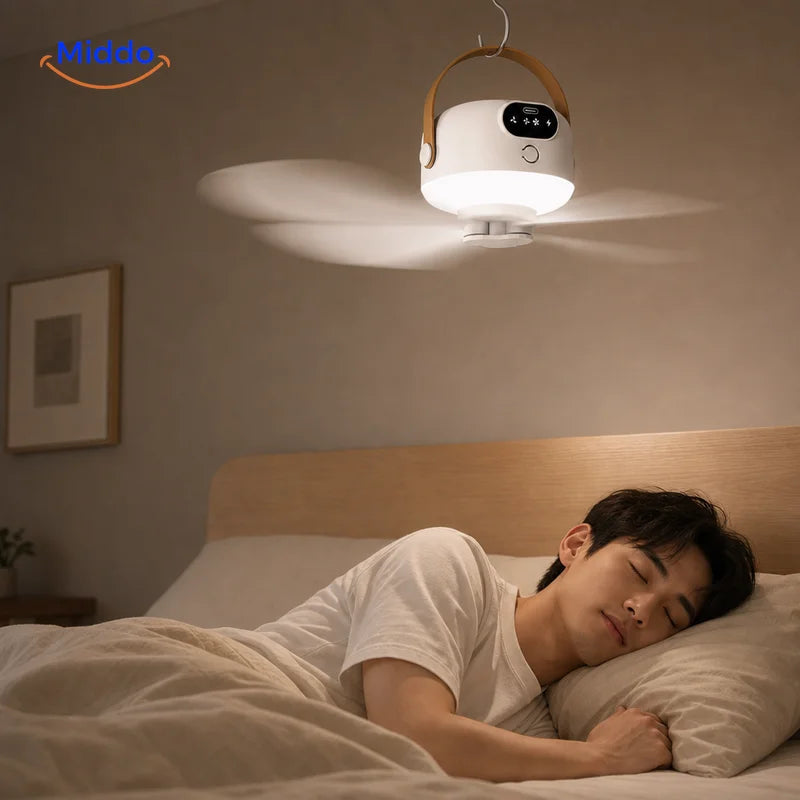 Night Breeze Fan suspendu dans une chambre pour créer une circulation d’air ciblée