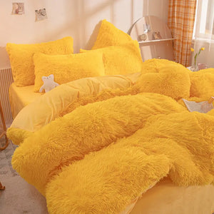 Parure de lit Teddy Fluffy en polaire, Jaune ocre