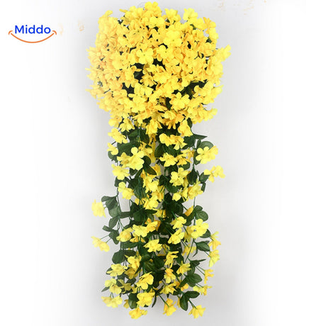 orchidées artificielles jaunes fixées au mur, couleur soleil pour une décoration gaie et pérenne