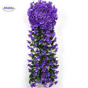 orchidées artificielles violettes suspendues sur un mur, décoration florale élégante et durable