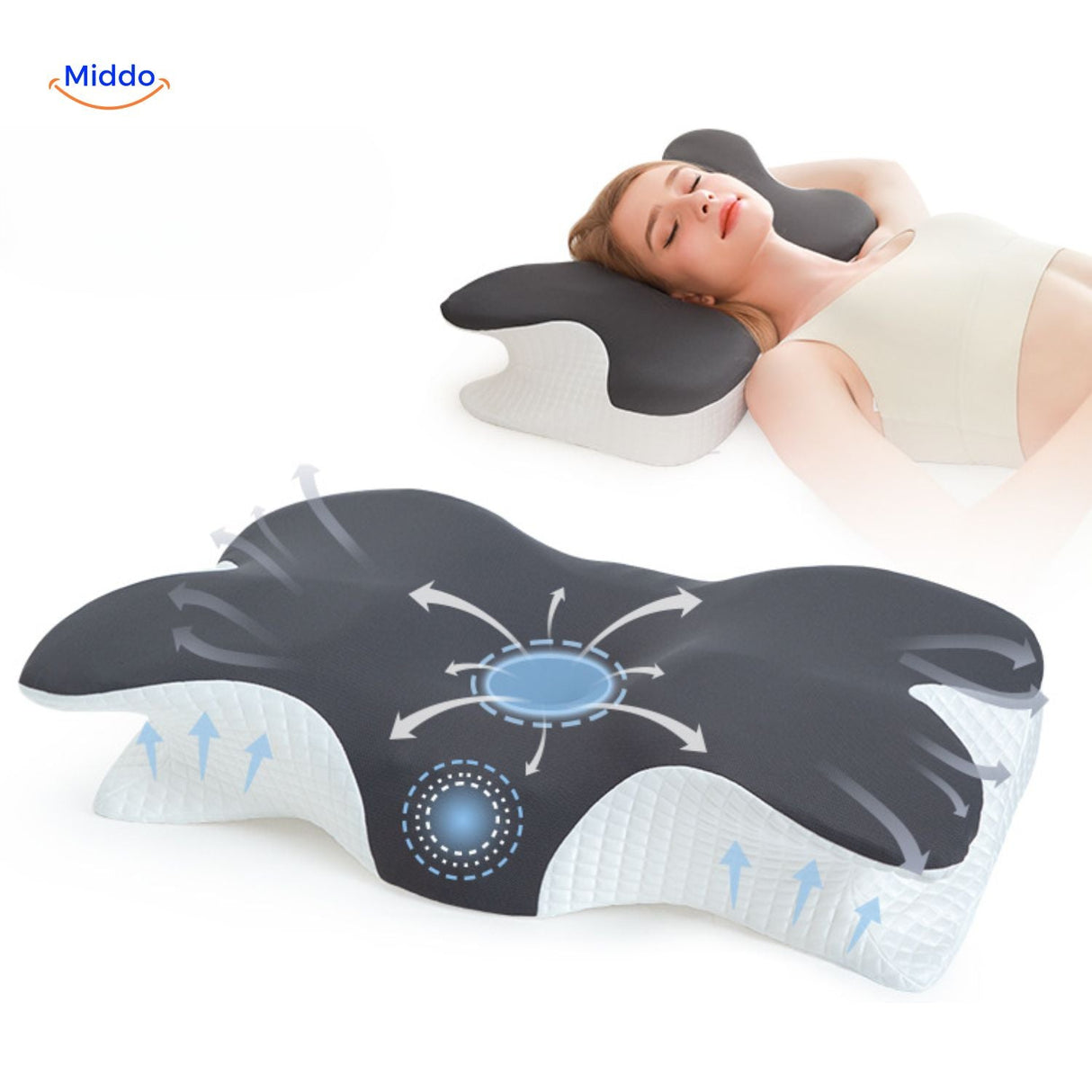 oreiller cervical avec système de ventilation et régulation de l'humidité pour un sommeil frais